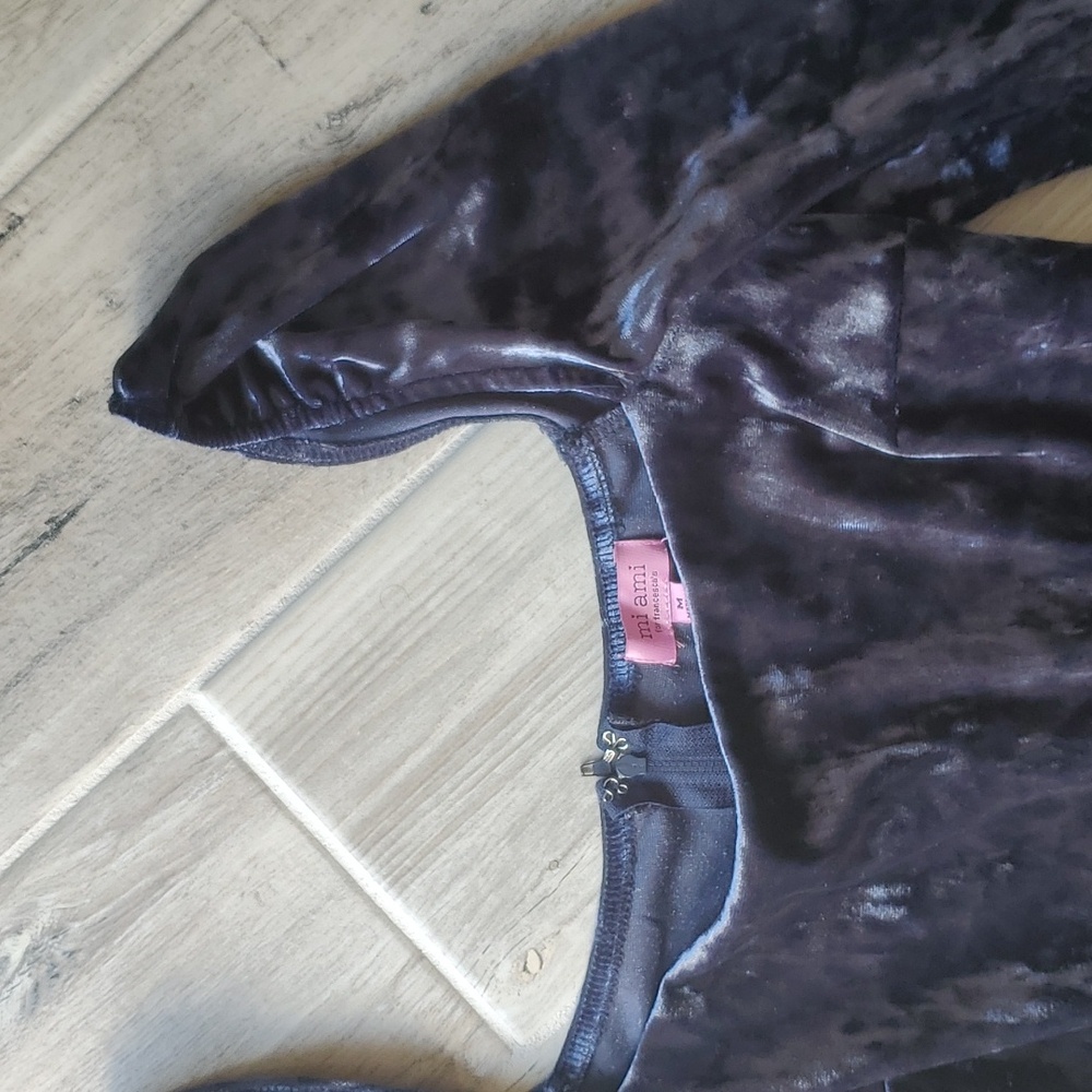 Miami Francescas Crushed Velvet Mini Dress Med Navy Blue Party Holiday Christmas - Picture 2 of 5